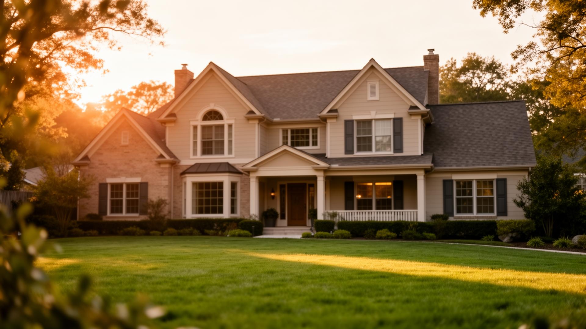Single-family rental home glowing at golden hour